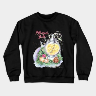 Blessed Yule: Watercolor winter solstice greeting Red letters Crewneck Sweatshirt